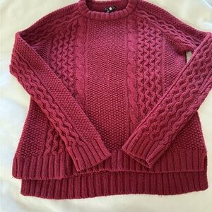 Wool, crew neck, cable stitch,burgundy sweater by Theory